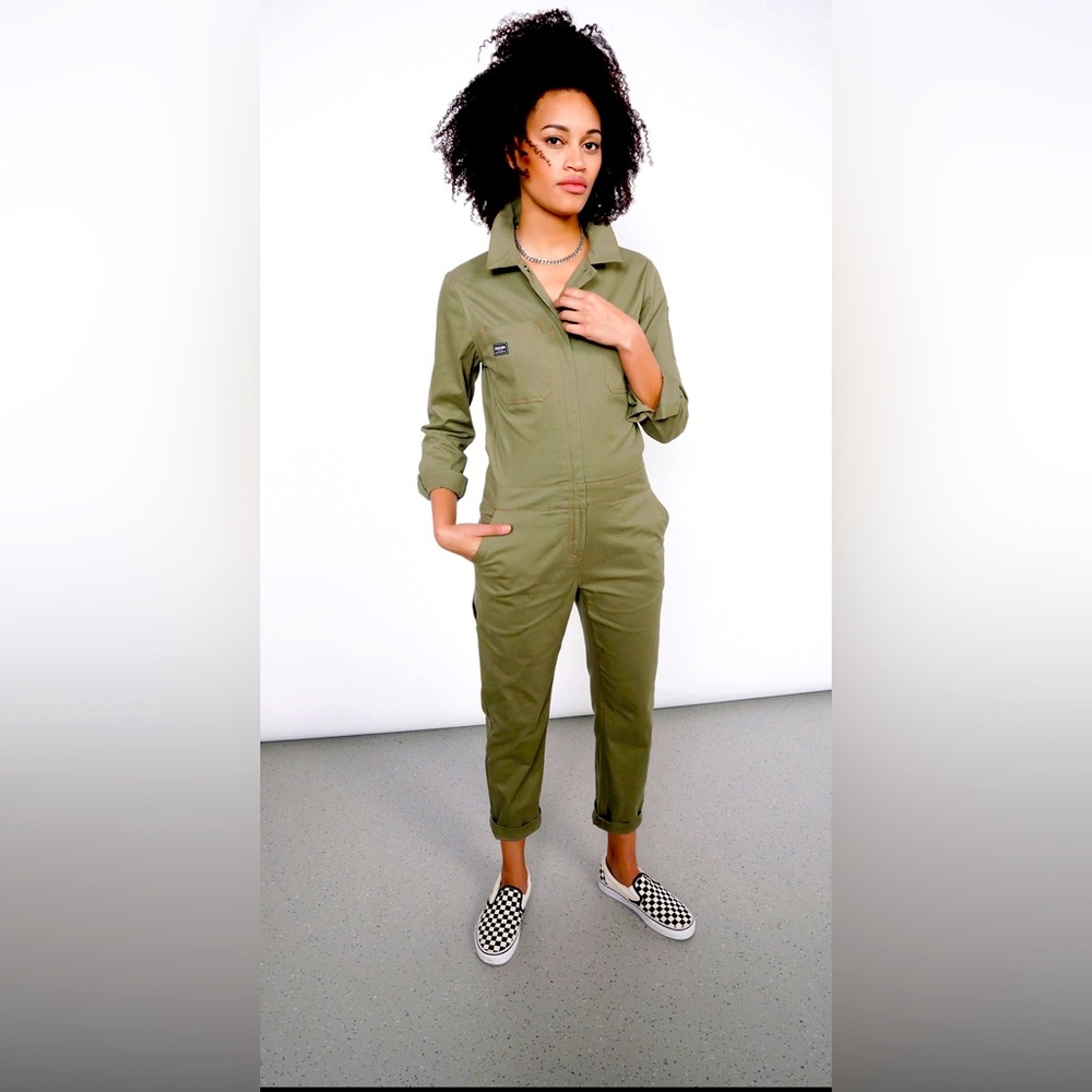 Wildfang Essential Long Sleeve Coveralls in Olive